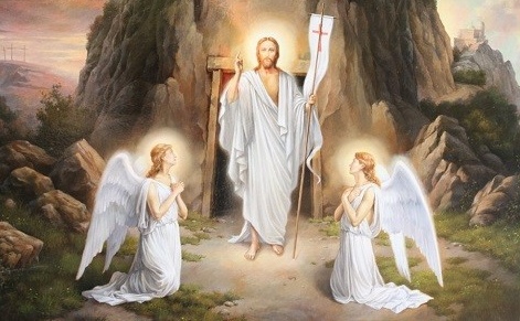 Grafika ilustrująca zmartwychwstanie Jezusa